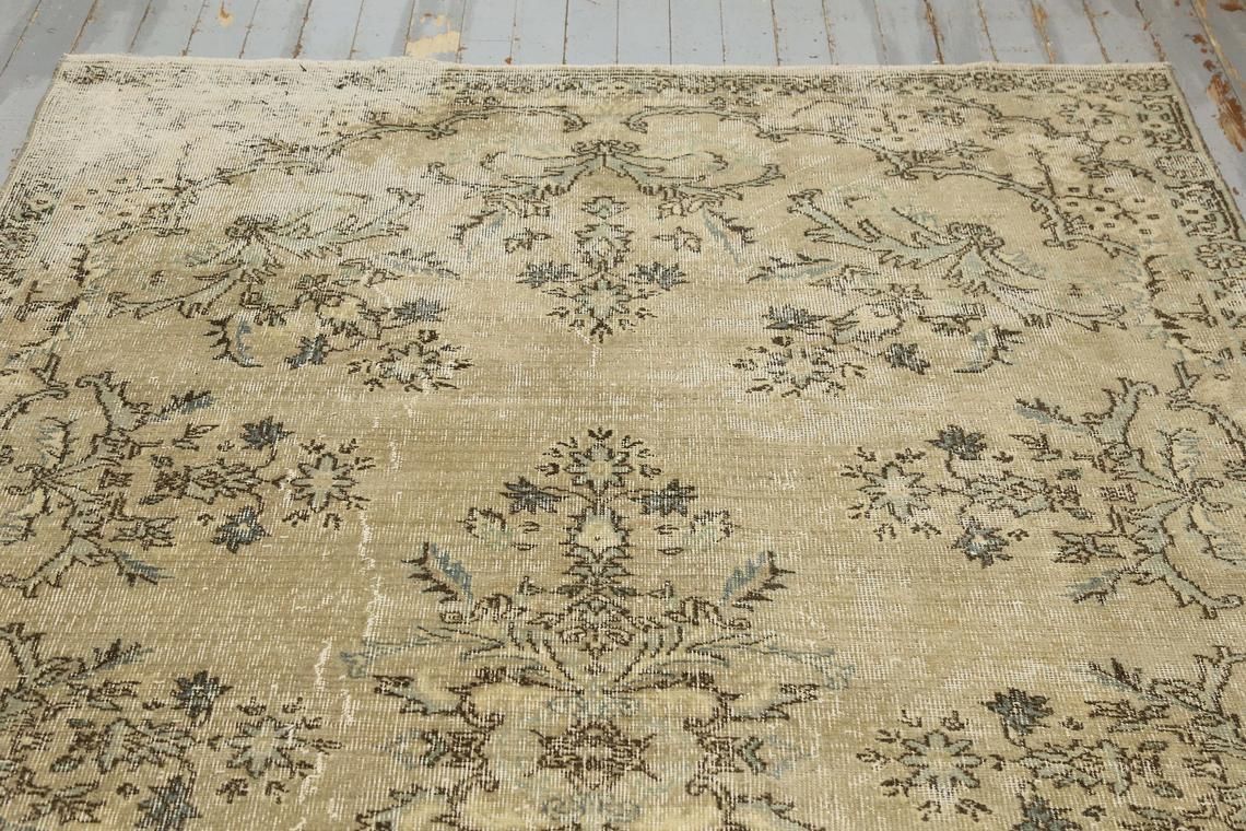 5.6x9.6, Turkish Vintage Oushak Rug, Neutral Beige Faded Natural Floral Area Wool Rug, Room Decor, Living Room Rug, Handmade Boho Chic Rugs photo 452.0