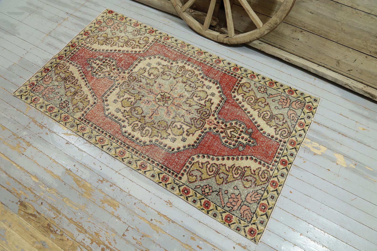 Turkish Vintage Rug, Antique Wool Rug, Oriental Rug, Home Decor, Area Rug, Tribal Bohemian Rug, Red, Beige Luxury Carpet Handmade photo for sale