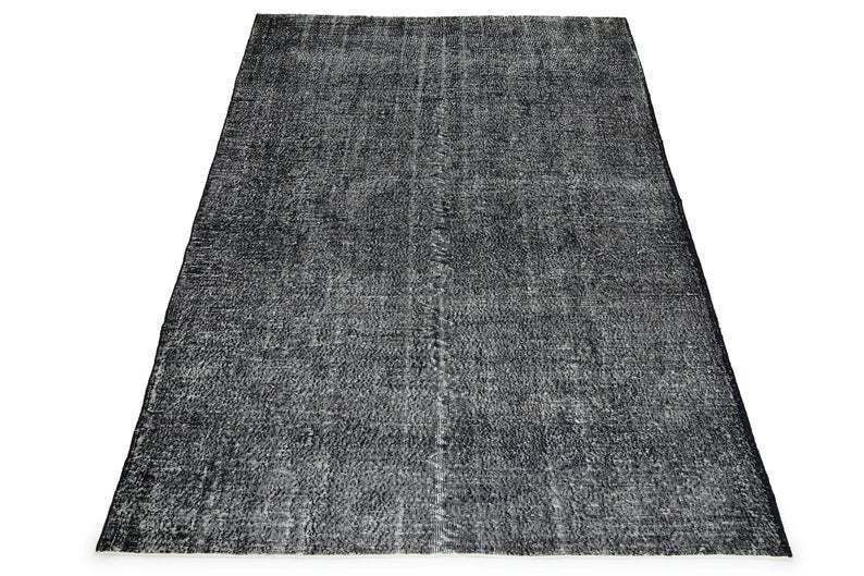 Handmade Vintage Rug, Over Sized Black Navy Blue Oushak Area Turkish Rug, 6.8x10.6, Vintage Bohemian Rug, Wool Rug, Carpet Distressed Modern