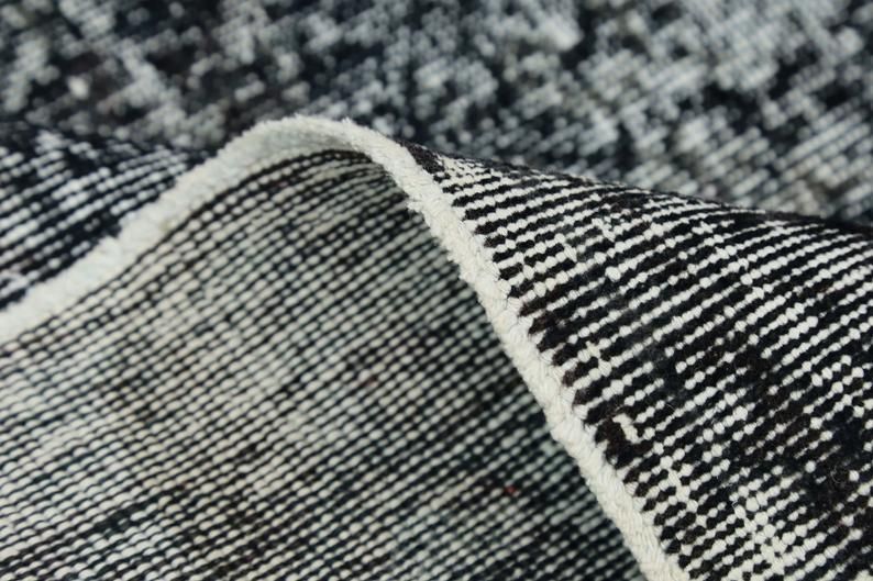 Handmade Vintage Rug, Over Sized Black Navy Blue Oushak Area Turkish Rug, 6.8x10.6, Vintage Bohemian Rug, Wool Rug, Carpet Distressed Modern photo vintage