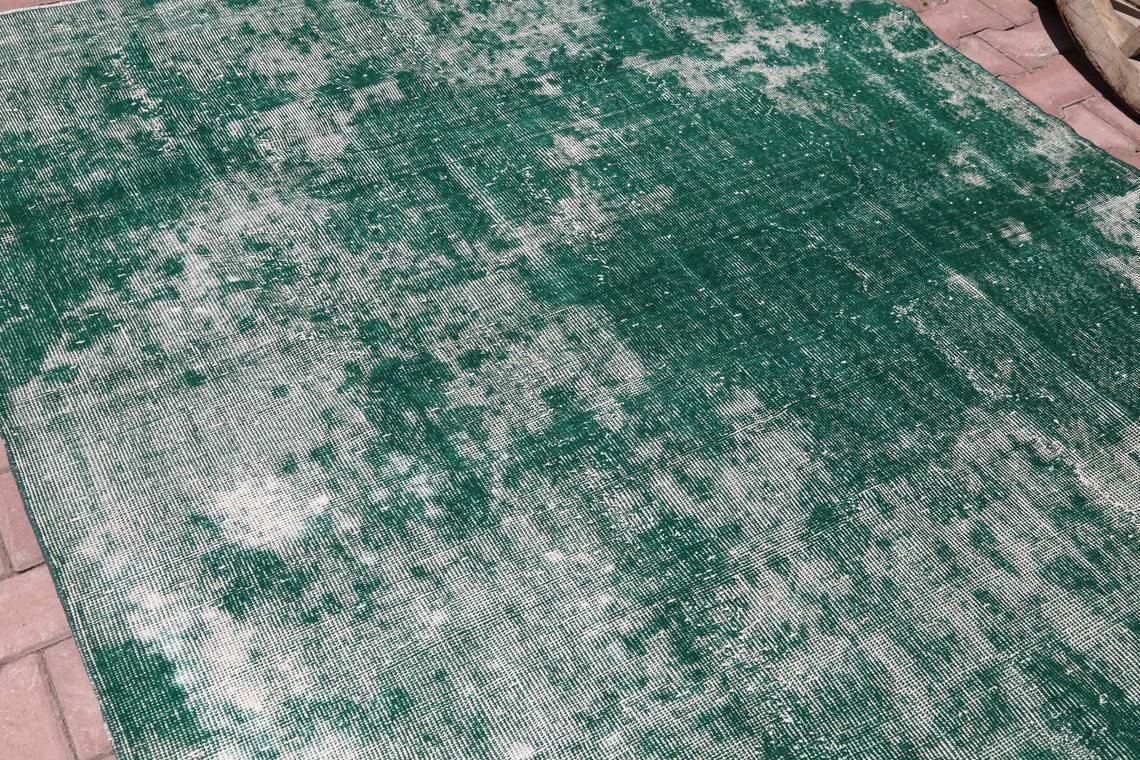 6.2x8.1, Turkish Vintage Oushak Rug, Green Area Rug, Handmade, Wool Rug, Living Room Rug Decor, Distressed Rug, Grass, Turkey Rug Faded photo Textiles