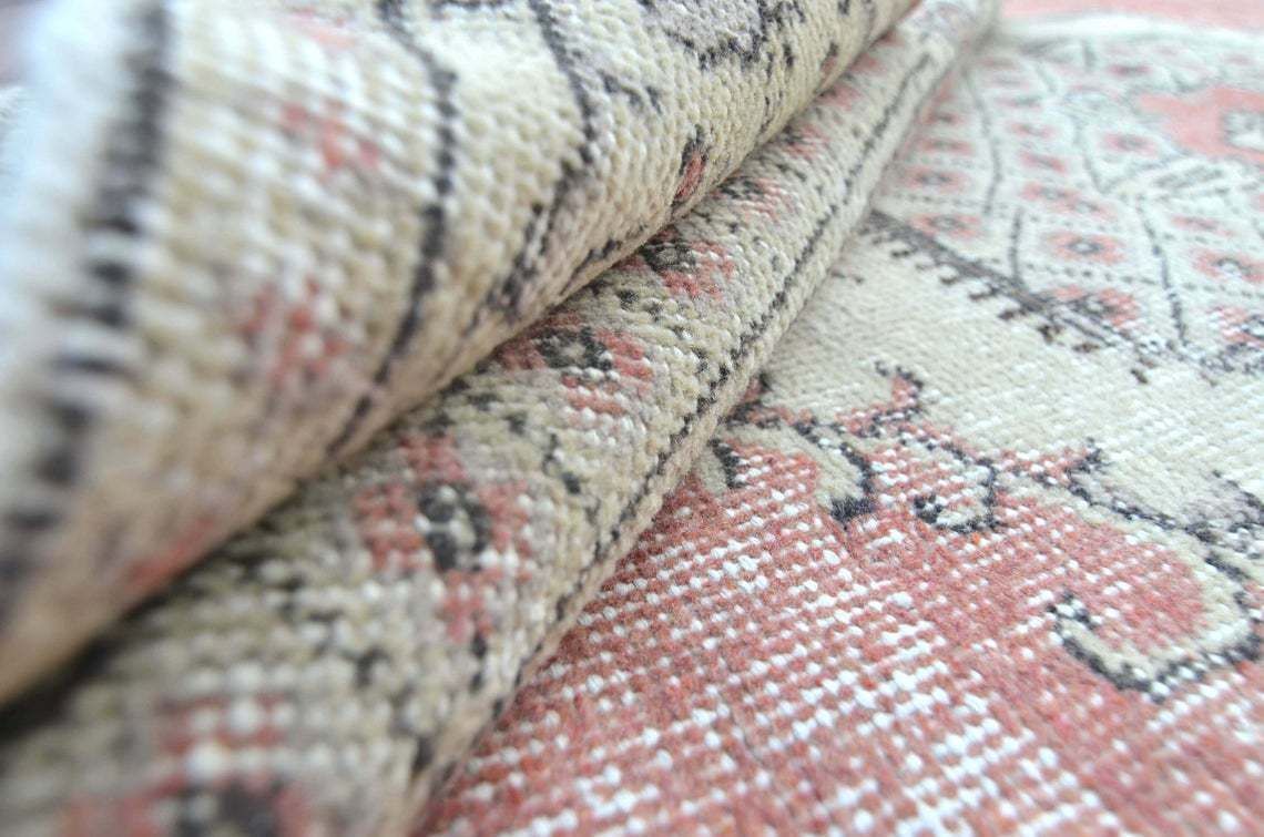 4x7 Turkish Area Rug, Vintage Oushak Wool Rug, Home Decor, Handmade Bohemian Rug, Eclectic Unique Rug, Wool Rug, Kitchen Faded Red 4x6.9 photo buy