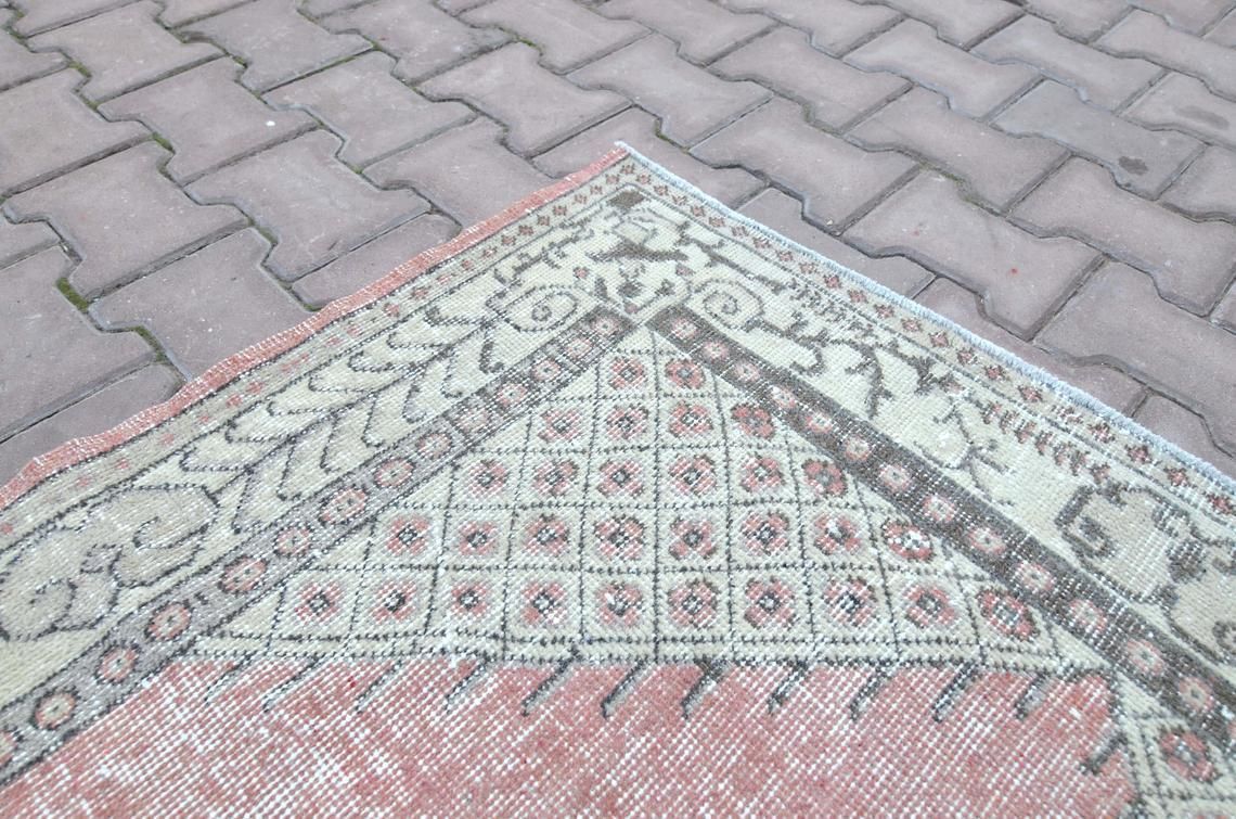 4x7 Turkish Area Rug, Vintage Oushak Wool Rug, Home Decor, Handmade Bohemian Rug, Eclectic Unique Rug, Wool Rug, Kitchen Faded Red 4x6.9 photo vintage