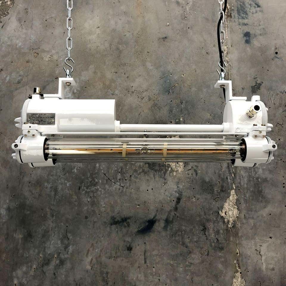 Vintage Industrial Edison L.E.D Flameproof Tube Ceiling Strip Light In White photo for sale