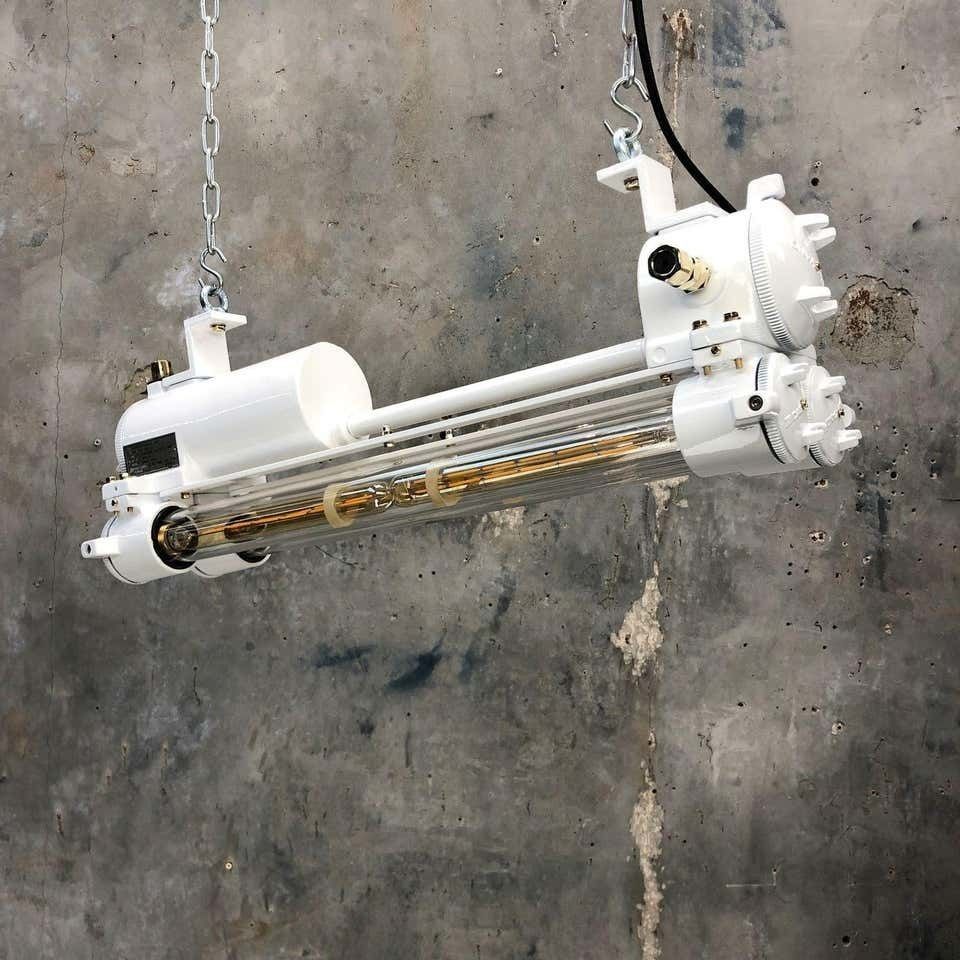 Lighting Vintage Industrial Edison L.E.D Flameproof Tube Ceiling Strip Light In White photo