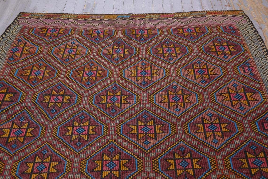 65x97, Turkish Kilim, Flatweave Rug, Vintage Kilim, Oushak Kilim, Handmade, Wool Kilim, Large , Area Kilim, Geometric, Manta, Orange, Blue photo furniture