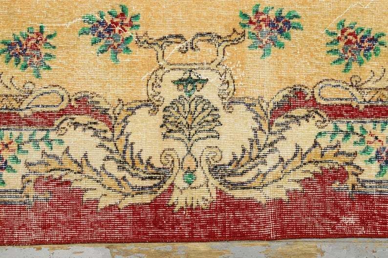 5.5x9.1, Antique Turkish Rug, Bohemian Rug, Natural Oushak Rug, Turkey Rug, Area Rug Carpet Beige Red Green Floral Wool Rug, Floral Rug photo vinterior