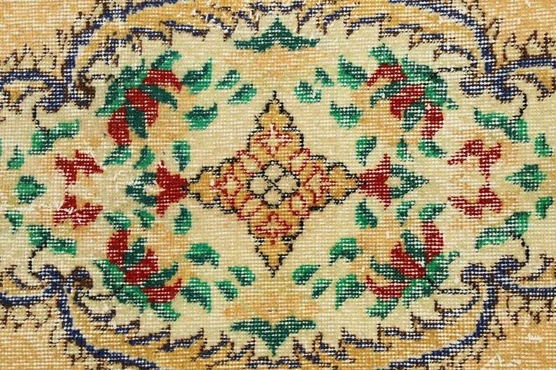5.5x9.1, Antique Turkish Rug, Bohemian Rug, Natural Oushak Rug, Turkey Rug, Area Rug Carpet Beige Red Green Floral Wool Rug, Floral Rug photo buy