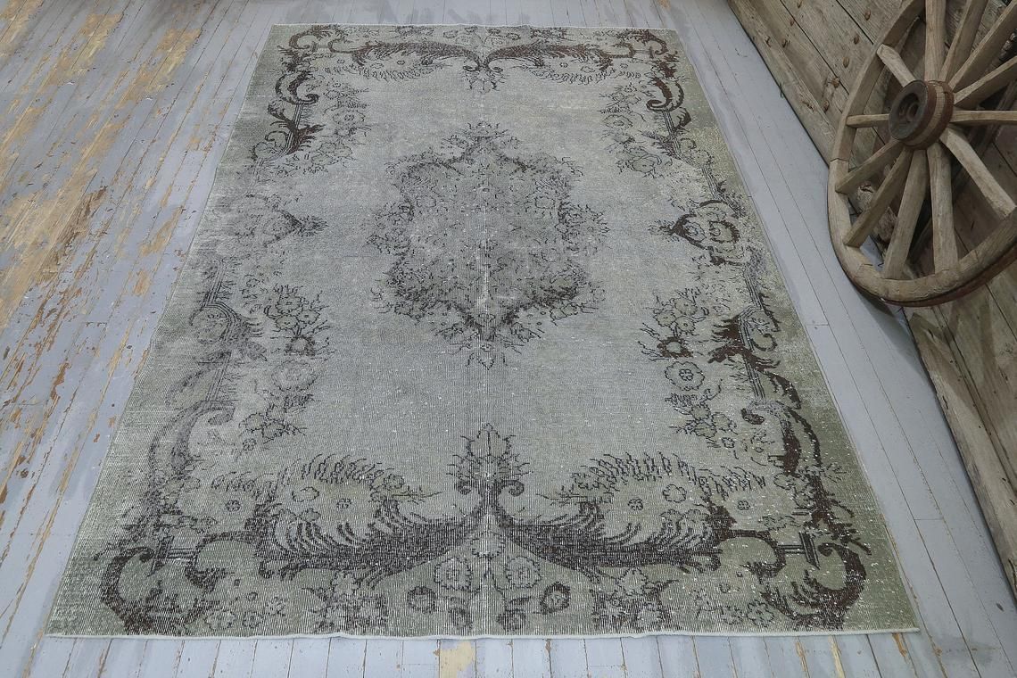 6.8x10.3, Turkish Gray Vintage Rug, Oushak Rug, Area Rug, Wool, Farmhouse Decor, Turkey Rug, Handmade, Oriental, Grey Distressed Boho Chic