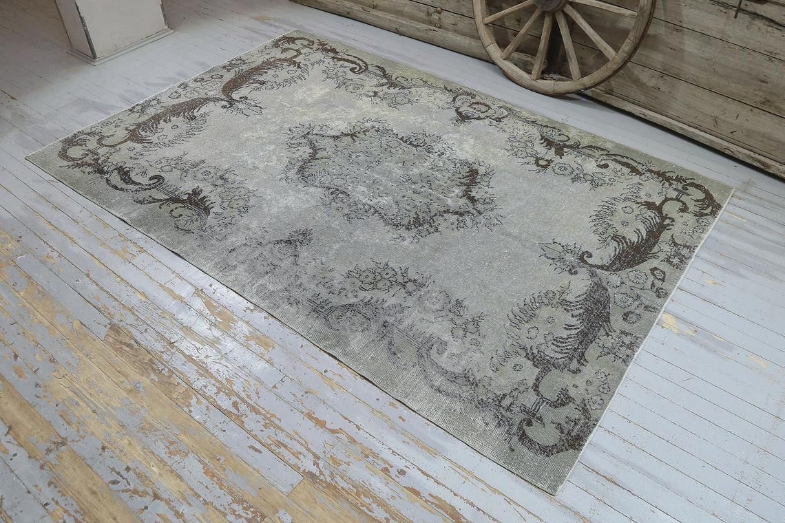 6.8x10.3, Turkish Gray Vintage Rug, Oushak Rug, Area Rug, Wool, Farmhouse Decor, Turkey Rug, Handmade, Oriental, Grey Distressed Boho Chic photo furniture