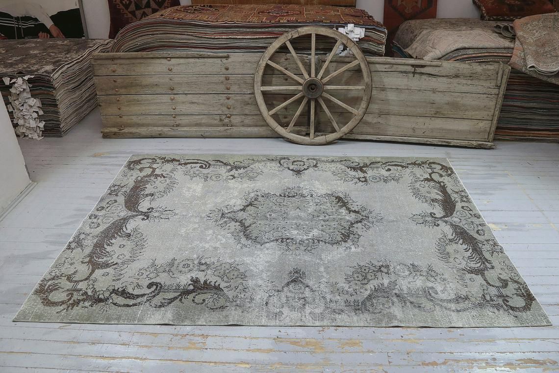 6.8x10.3, Turkish Gray Vintage Rug, Oushak Rug, Area Rug, Wool, Farmhouse Decor, Turkey Rug, Handmade, Oriental, Grey Distressed Boho Chic photo for sale