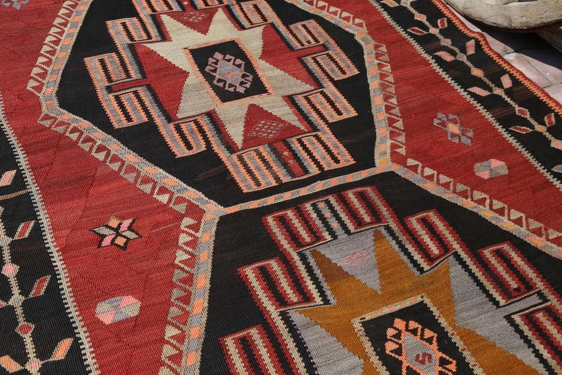5x16 Kilim, Flatweave Rug, Wide Runner, Runner Rug, Wide Runner, Hallway Runner, Vintage Red, Modern, Black, Brown Pink Geometric Floral photo 896.0