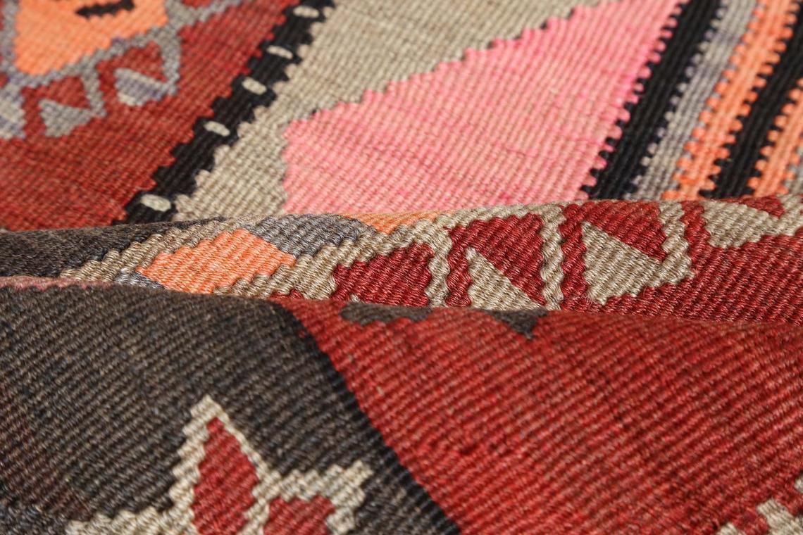 5x16 Kilim, Flatweave Rug, Wide Runner, Runner Rug, Wide Runner, Hallway Runner, Vintage Red, Modern, Black, Brown Pink Geometric Floral photo vinterior