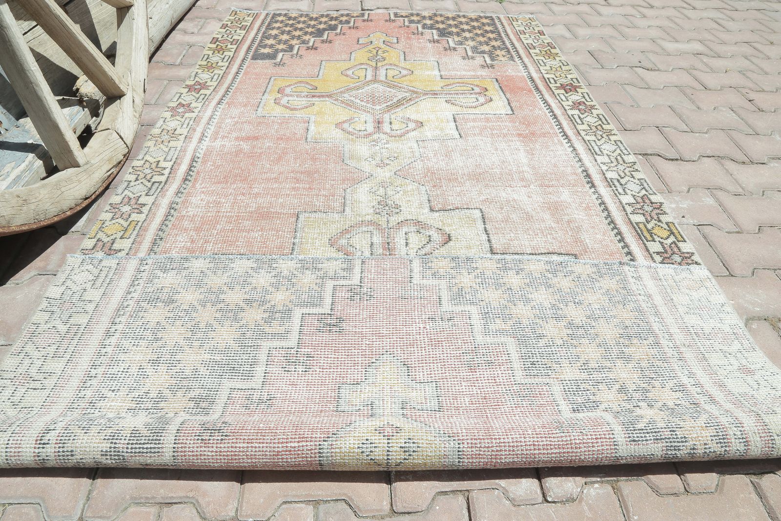 photo furniture Distressed Neutral Boho Chic Vintage Rug, Natural Bohemian Handmade, Small Anatolian, Turkish Rug, Antique Rug