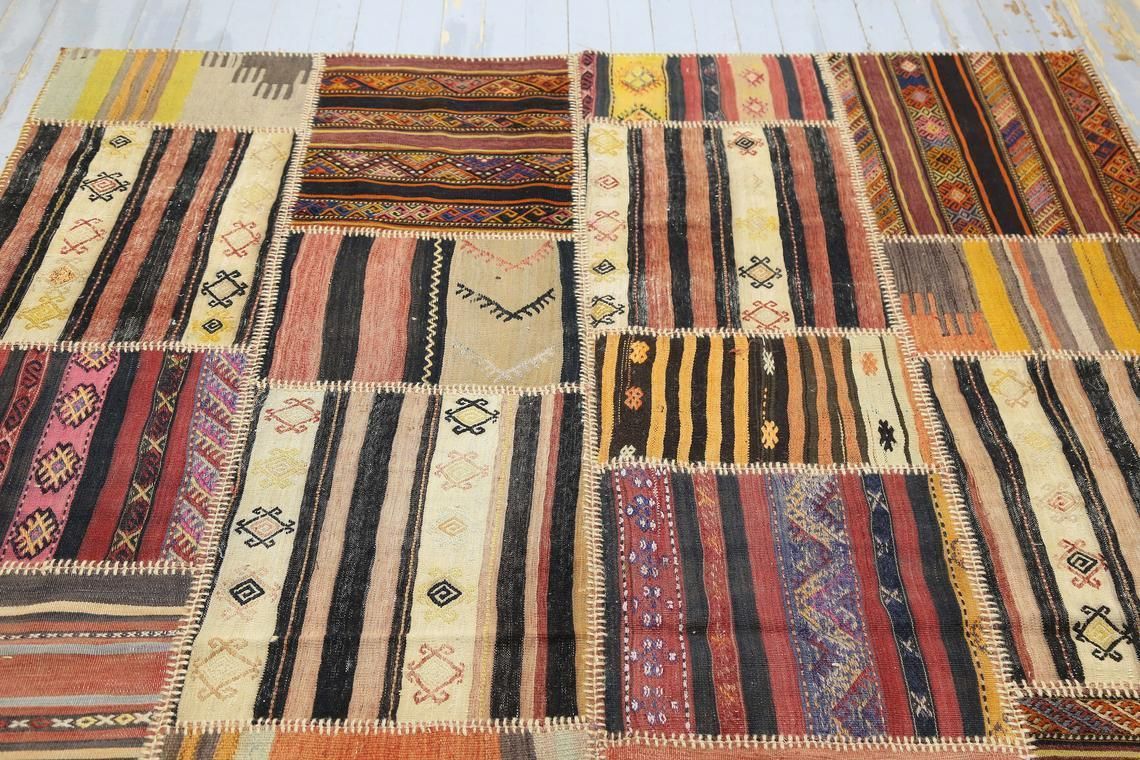 6.4x10.2 Kilim Flatweave Patchwork Rug, Authentic Antique Rug, Turkish Area Rug, Home Decor, Rare, Boho, Turkey, Tribal Rug, Geometric Rug photo 593.0