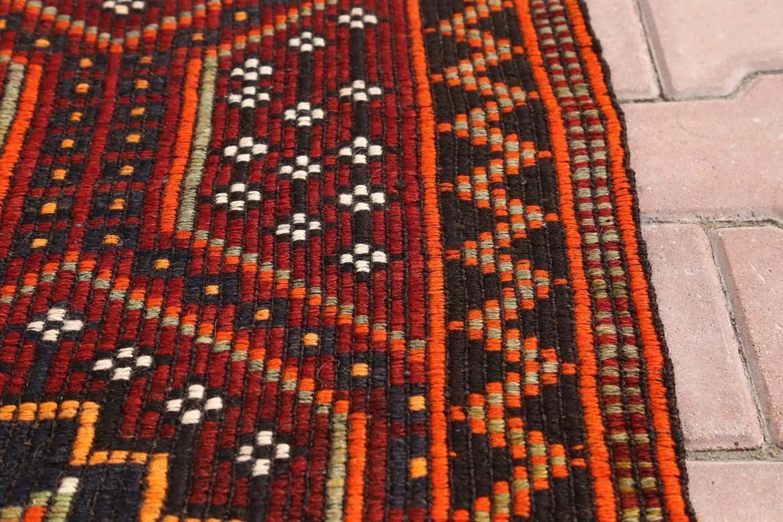 6x10.6 Flatweave Kilim Rug, Turkish Vintage Rug, Oushak Rug, Geometric Rug, Area Rug, Wool Rug, Oriental Rug, Turkey Rug, Diamond Red Rug photo vinterior