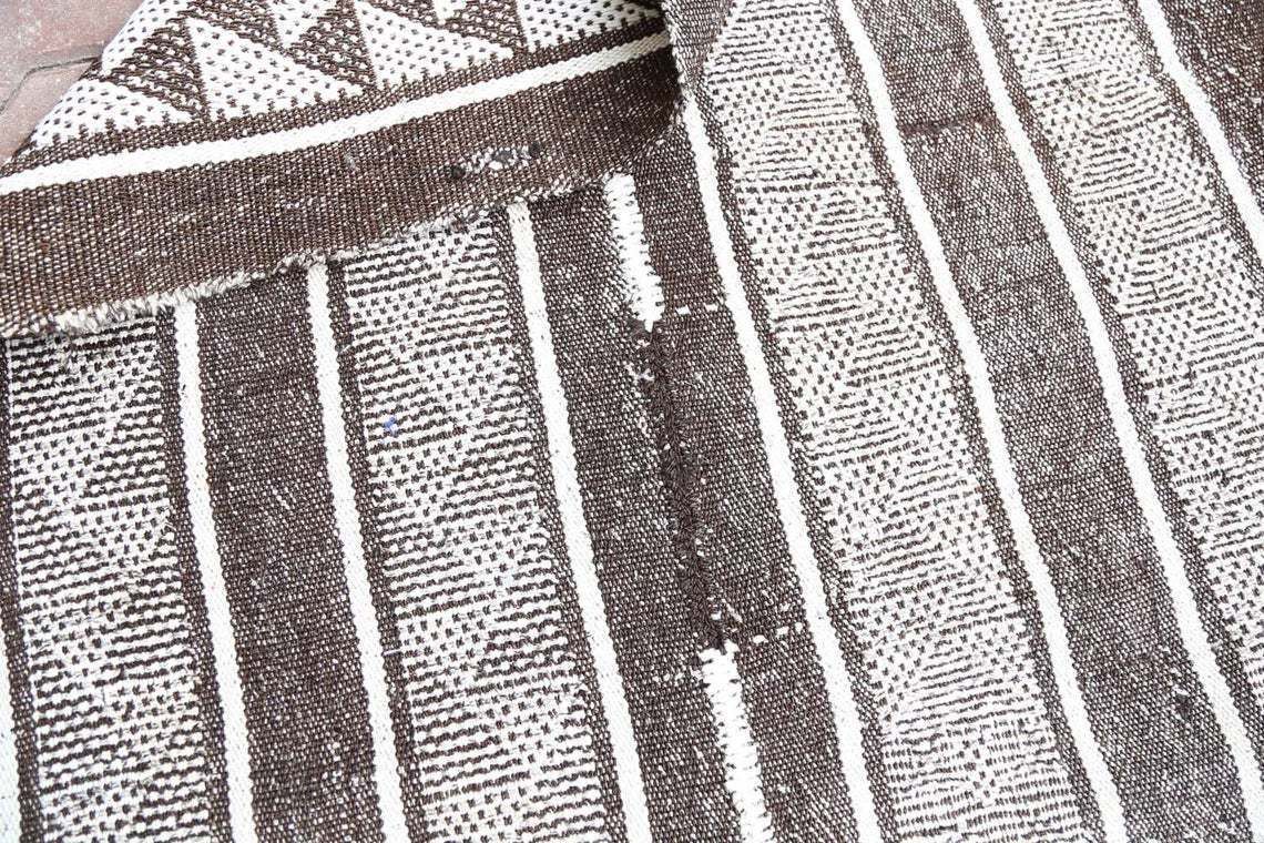5x7 Double Side Turkish Kilim Brown Ivory Beige Rug, Handwoven Area Kilims, Kilim Rug, Big Size Rug, Natural Wool Kilim Modern 5.3x6.6 photo vintage