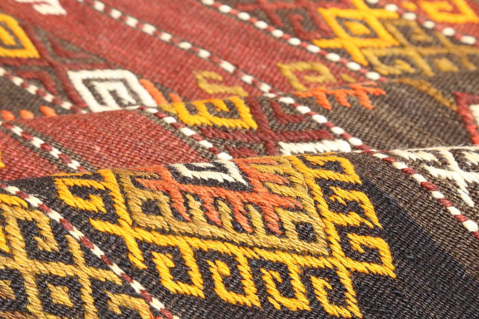 photo for sale Turkish Kilim, Flatweave, Vintage Oushak, Wool, Handmade, Area Rug, Room Decor, Turkish, Red, Yellow Diamond