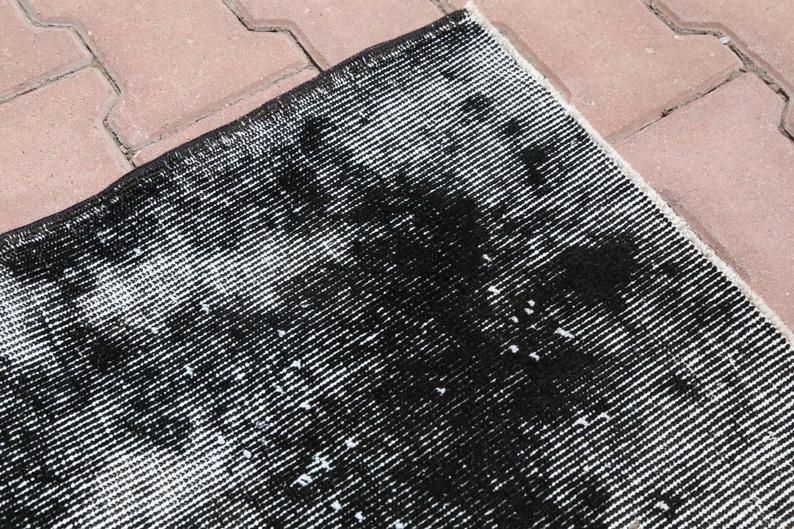 photo furniture 7.3x10.5, Black Turkish Rug, Area Rug, Distressed Muted Handmade Rug, Vintage Turkish Carpet, Black, Wool Rug, Decor Modern Mid Century