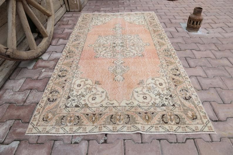 3.7x6.8, Turkish Rug, Wool Rug, Area Rug, Oushak Rug, Rugs, Anatolian Rug, Hand Knottted Rug, Traditional Rug, Designer Rug, Orange Rug, Rug