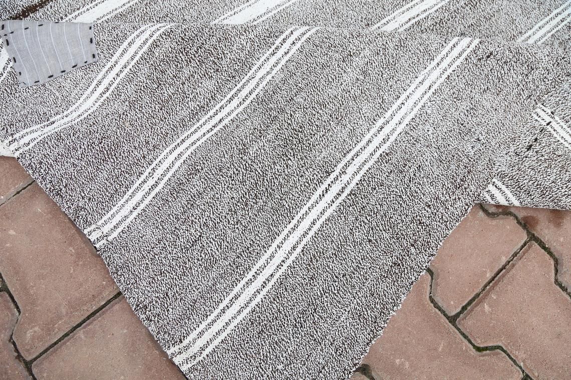 photo for sale 6.6x9.4, Turkish Rug, Kilim, Area Rug, Flatweave, Handwoven, Natural, Handmade, Oushak Rug, Gray, Striped, Turkish Carpet, Flat Weave Rugs
