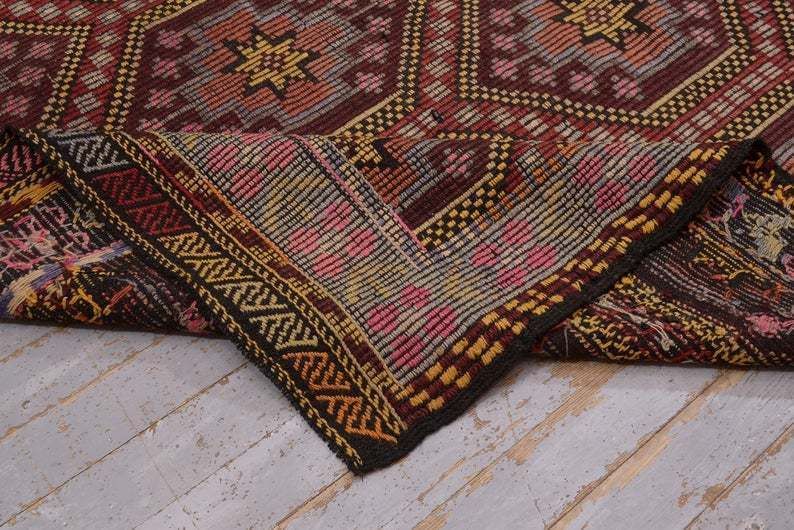 Kilim, Flatweave Rug, Area Rug, Turkish Rug, Vintage Rug, Kilim Rug, Farmhouse Decor, Bohemian Rug, Room Decor, Red, Pink, Brown photo buy