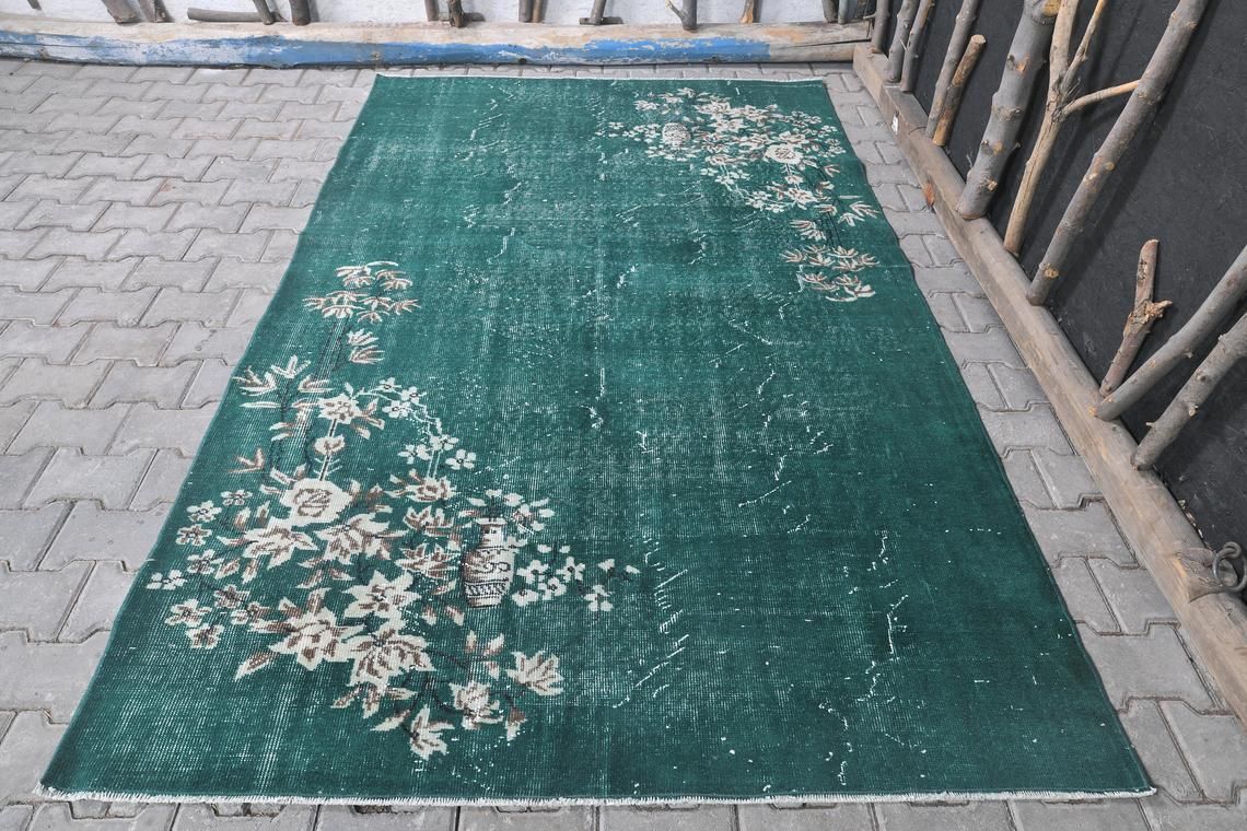 Turkish Rug, Area Rug, Handmade Rug, Wool, Vintage Rug, Bohemian Rug, Farmhouse Rug, Floral, Oushak Rug, Authentic Rug, Carpet