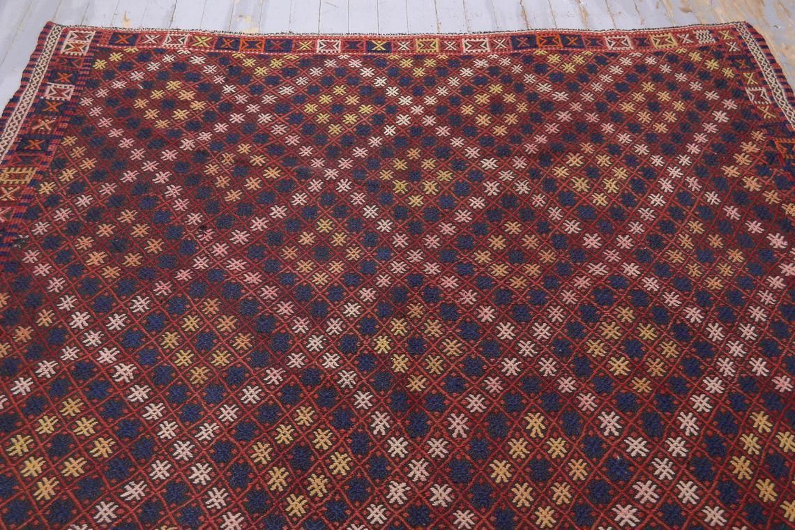 Flatweave Rug 7x8.1 Area Rug, Turkish Wool Rug, Handmade Vintage Rug, Red Blue Rug, Bohemian Rug, Traditional Rug, Flat Weave, Rugs photo 441.0