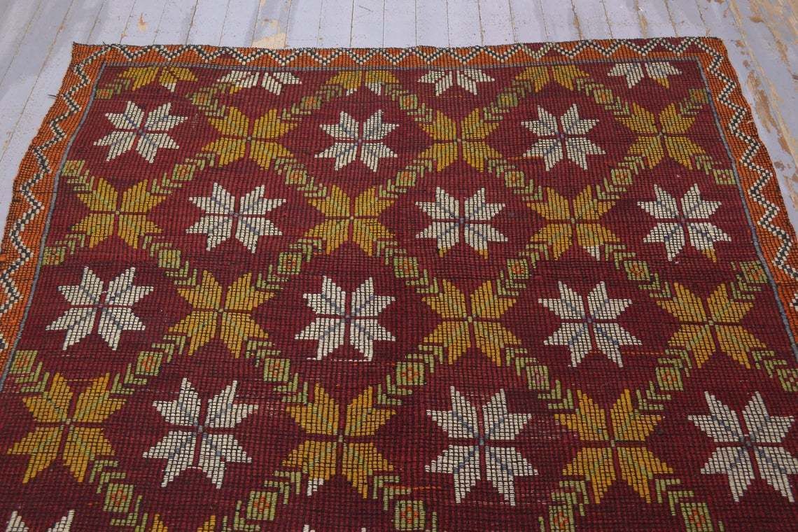 5.6x9.9, Flatweave Area Rug, Turkish Vintage Rug, Excellent Condition Handmade Oushak Kilim Tapis Home Decor, Bohemian Floral Rug, Red photo 443.0