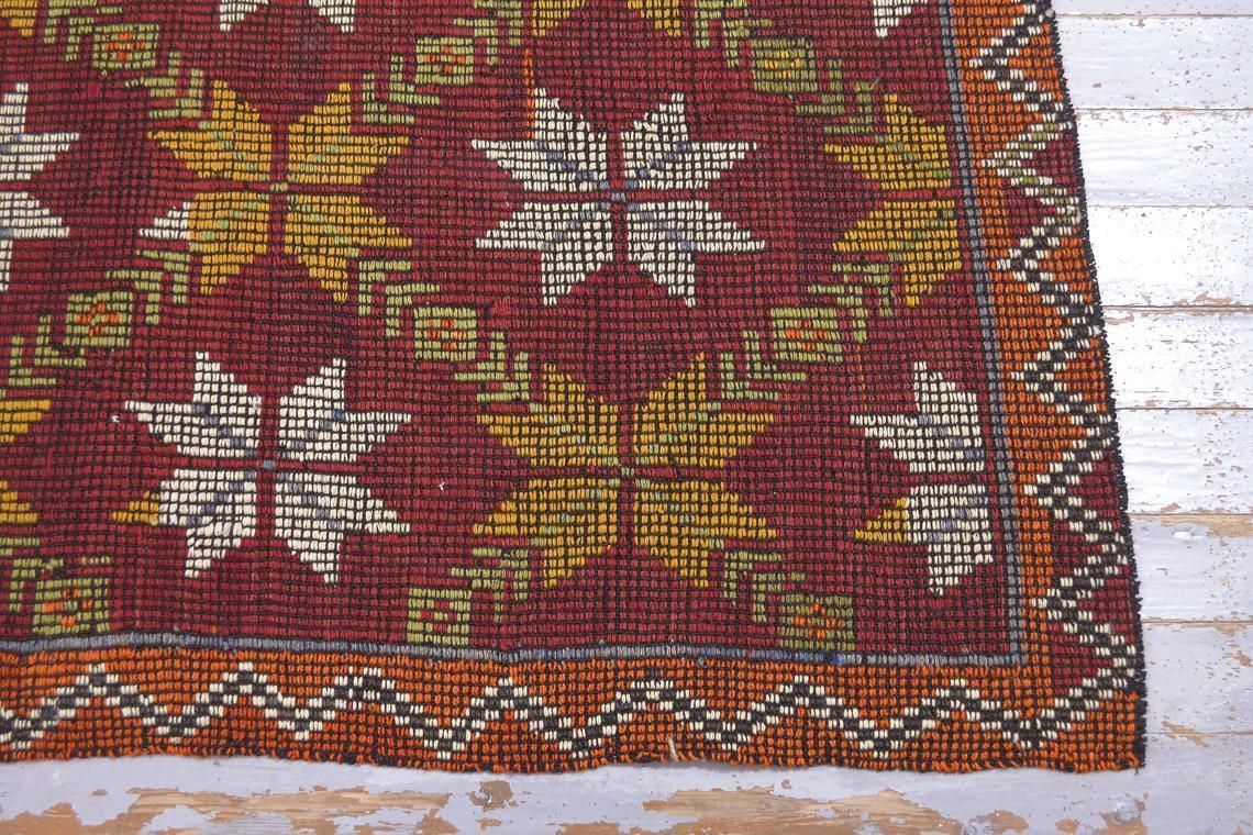 5.6x9.9, Flatweave Area Rug, Turkish Vintage Rug, Excellent Condition Handmade Oushak Kilim Tapis Home Decor, Bohemian Floral Rug, Red photo vintage