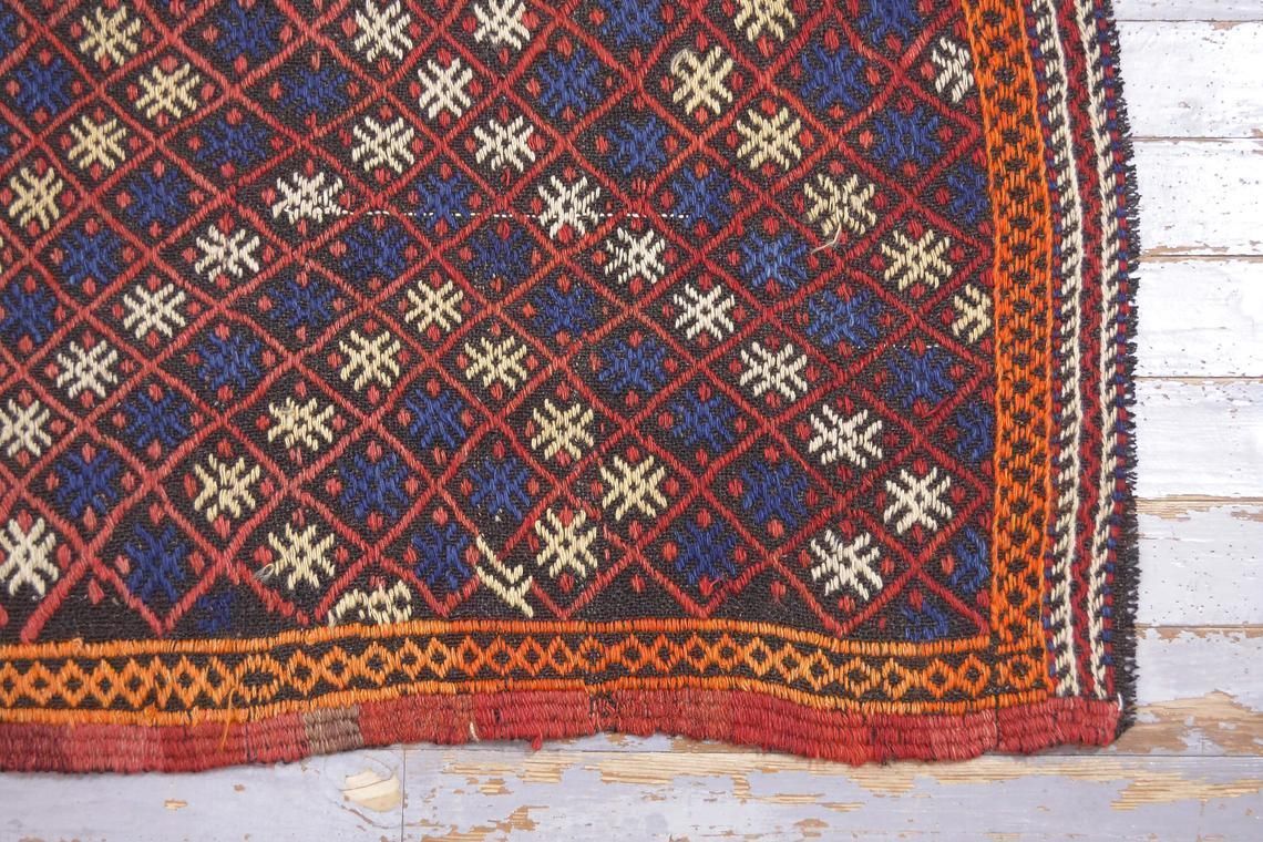 5.3x7, Turkish Flatweave Red And Blue Rug, Vintage Kilim, Oushak Kelim, Handmade, Area Rug, Farmhouse Decor, Turkish Rug, Diamond Hashtag # photo vinterior