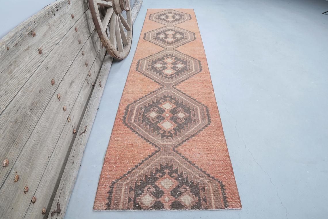 Turkish Oushak Runner, Vintage Runners, Home Decor, Wool Rug, Runners, Bohemian Runner Rug, Turkey Rug, Faded Distressed Orange