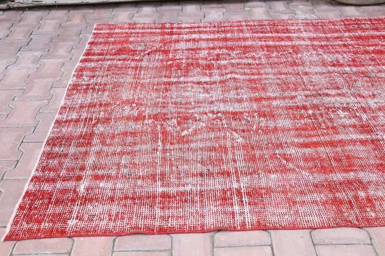 5.1x8.5, Vintage Distressed Red Turkish Rug, Vintage Area Rug, Wool Rug, Turkey Rug, Rugs, Modern, Contemporary Mid Century Farmhouse Decor photo furniture