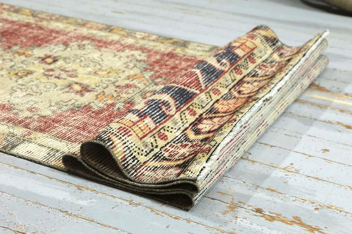 photo for sale Red Turkish Runner, Boho Chic Vintage Runner, Turkey Rug, Farmhouse Decor, Rugs, Wool Rug, Runner Rug, Beige, Kitchen Runner Floral