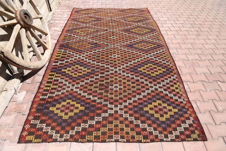 5.8x10, Flatweave Rug, Kilim Rug, Turkish Rug, Kilim, Turkey Rug, Oushak Rug, Vintage Rug, Bohemian Rug, Wool Rug, Home Decor, Carpet, Rugs