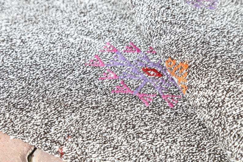 6x8 Kilim Flatweave Stripped Turkish Rug, Oushak Rug, Vintage Rug, Gray Rug, Bohemian Rug, Area Rug, Rug, Carpet, Modern Stripe 6.3x8.2 photo for sale