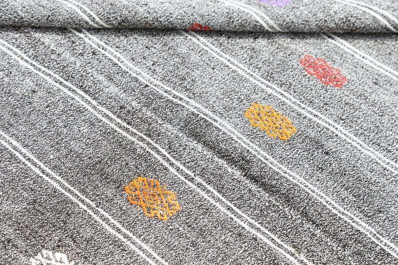 photo for sale 6x8 Kilim Flatweave Stripped Turkish Rug, Oushak Rug, Vintage Rug, Gray Rug, Bohemian Rug, Area Rug, Rug, Carpet, Modern Stripe 6.3x8.2