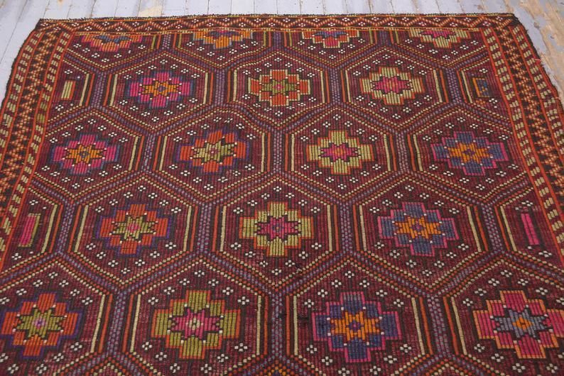5.6x9.9, Oushak Rug, Turkish Rug, Flatweave Rug, Kilim Rug, Handmade Rug, Vintage Wool Rug, Living Room Rug, Red Burgundy Claret Home Decor photo furniture