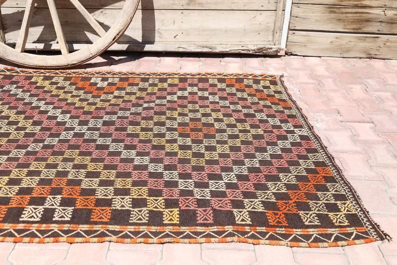 4.8x9.7, Flat Weave Rug, Kilim Rug, Vintage Kelim, Turkish Rug, Vintage Area Rug, Bohemian Rug, Kilim Rug, Brown Beige photo for sale