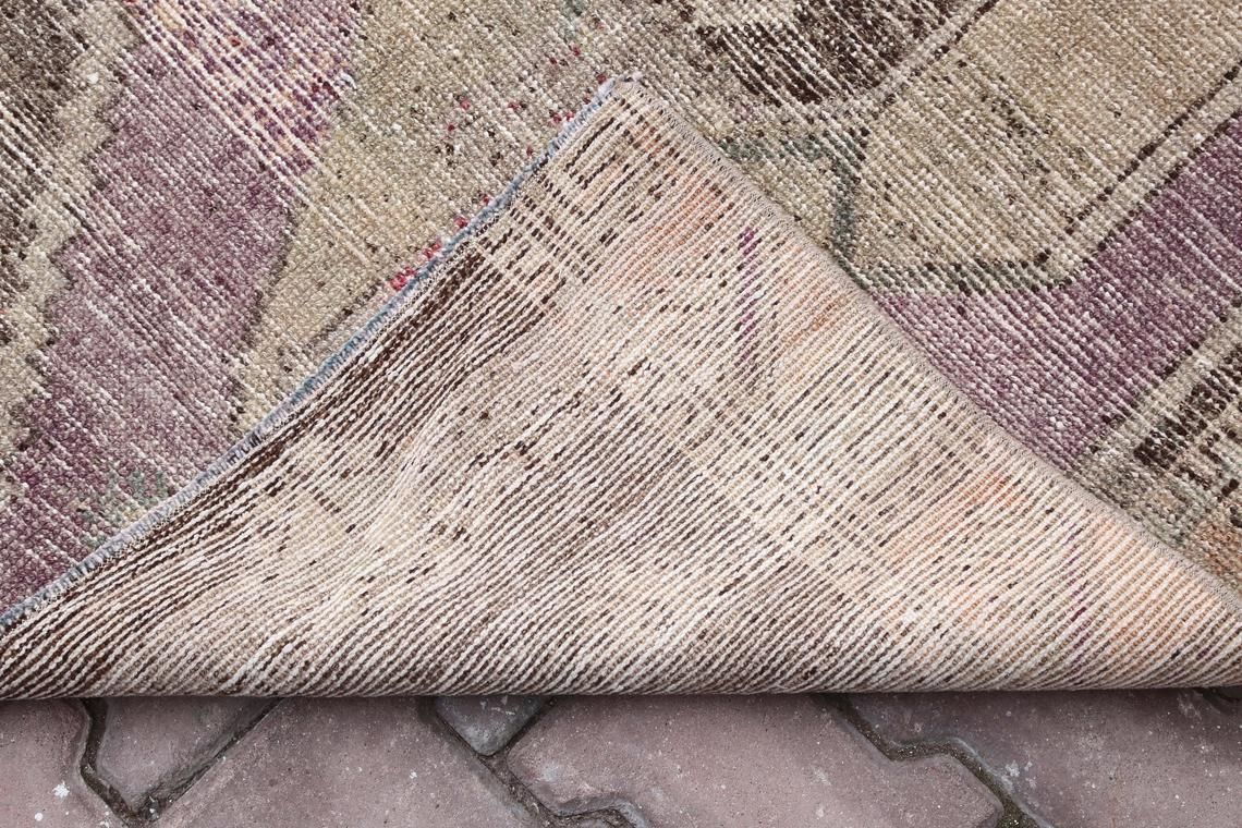 photo furniture Vintage Runner, Gypsy, Turkish Hallway Oushak Runner, Handmade, Wool, Home Decor, Faded Purple, Pink, Beige, Distressed Brown