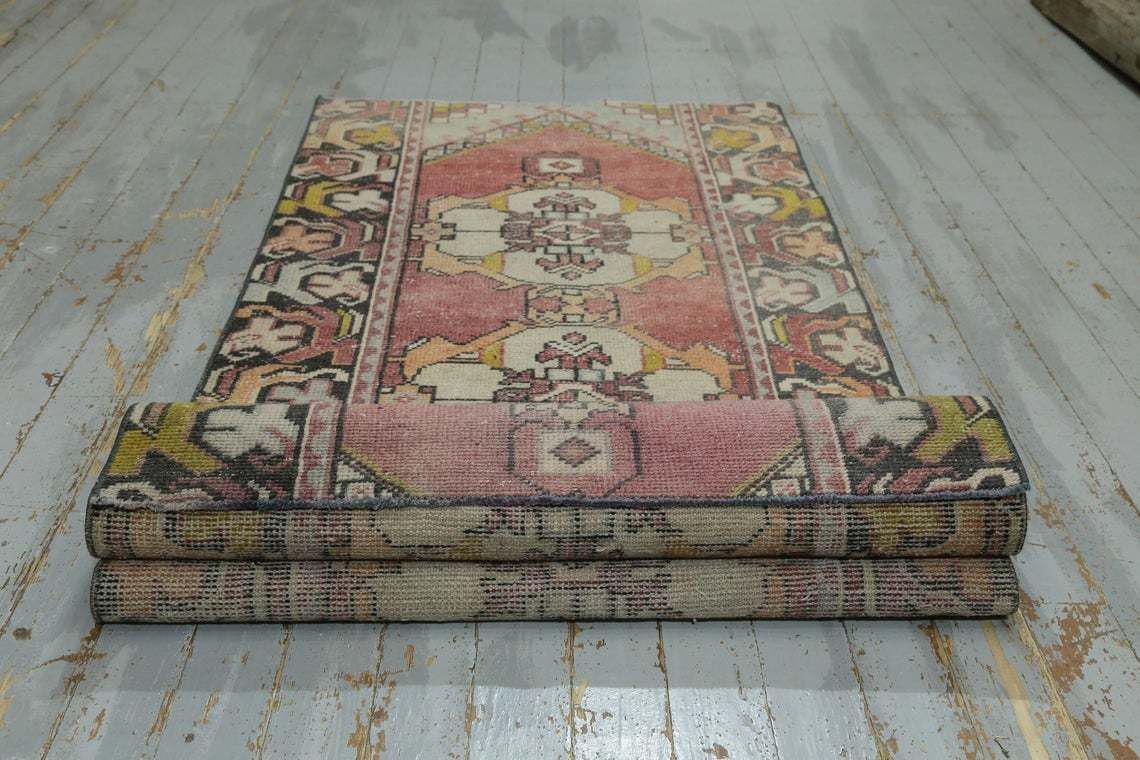 Turkish Vintage Wool Runner, Handmade, Runner Rug, Pink Faded Red Neutral Beige, Natural Ivory, Kitchen Throw Runner Farmhouse Decor photo buy