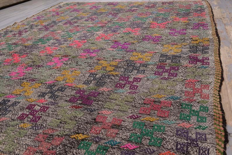 6.8x8.9, Turkish Kilim, Flatweave Rug, Vintage Kilim, Oushak Kilim, Wool, Famrhouse Area Rug, Grey Floor Decor, Turkish Rug, Kilim Rug, Gray photo Textiles