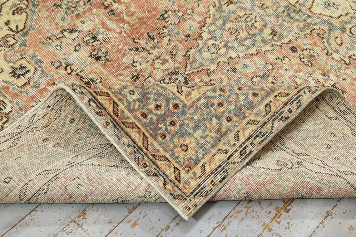 Turkish Vintage Rug, Oushak Rug, Bohemian Wool Rug, Cotton Rug, Oriental Rug, Home Decor, Rug, Carpet, Turkish Rug Faded Yellow photo vintage