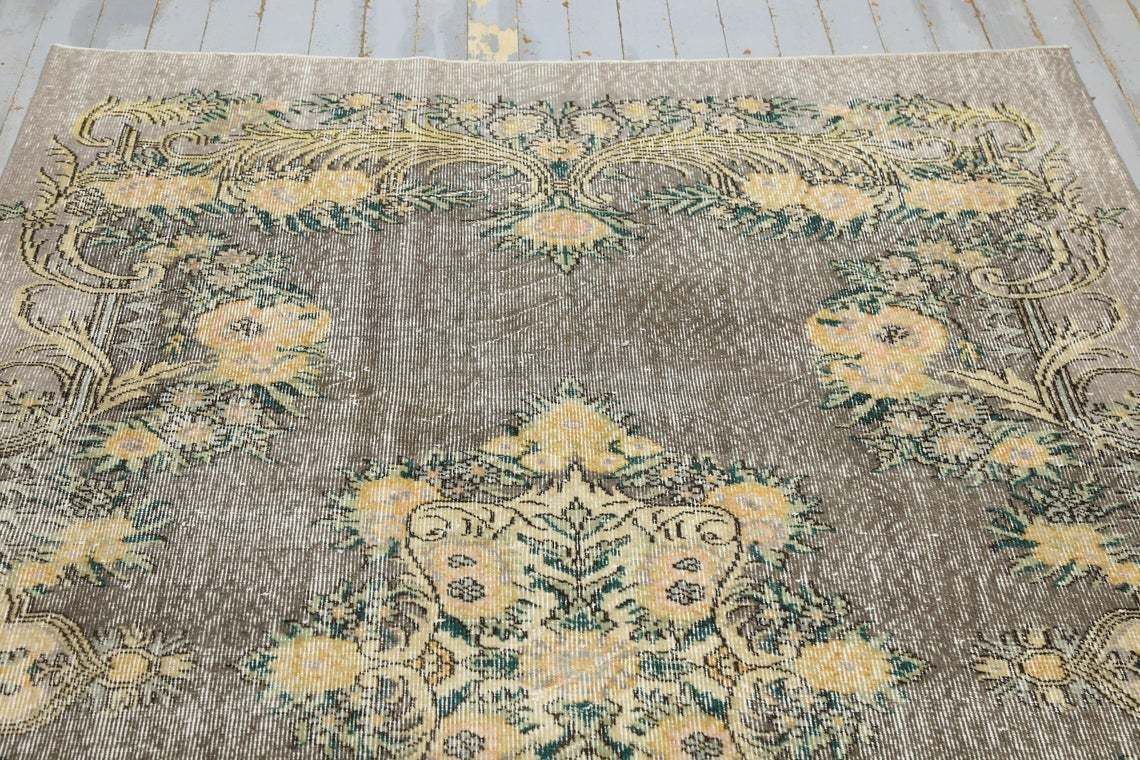 Turkish Vintage Rug, Oushak Bohemian Rug, Wool Rug, Oriental Rug, Home Decor, Carpet, Faded Brown Beige Rug, Rugs, Distressed 5.2x8.8 photo 401.0