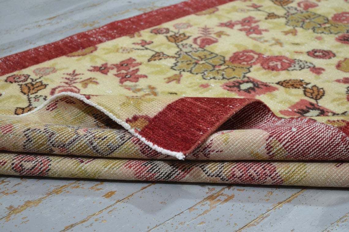 photo furniture 3.4x5.9, Turkish Rug, Throw Rug, Vintage Rug, Turkish Rug, Oushak Bohemian Rug, Home Decor, Boho Rug, Area Rug, Kitchen Beige Red Bordered
