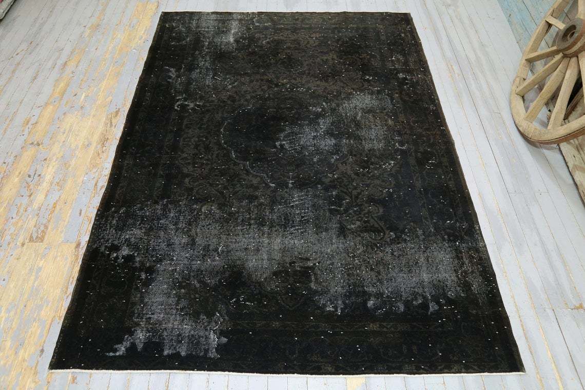 Black Turkish Vintage Rug, Anatolian 6.7x9.8 Oushak Rug, Area Rug, Anatolian Rug, Wool Rug, Turkish Rugs, Handwoven Rug, Oriental Rug