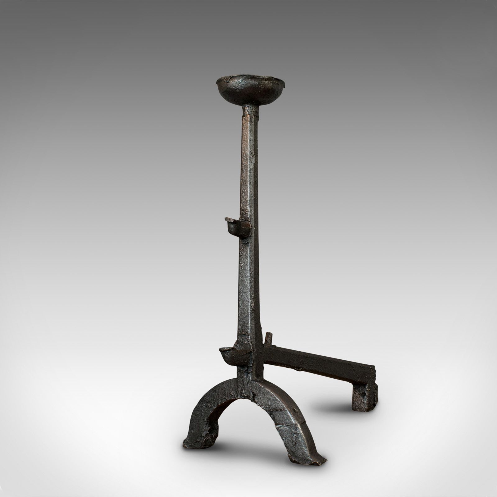Large, Antique Decorative Andiron, Iron, Fireside, Firedog, Candle, Georgian photo 345.0