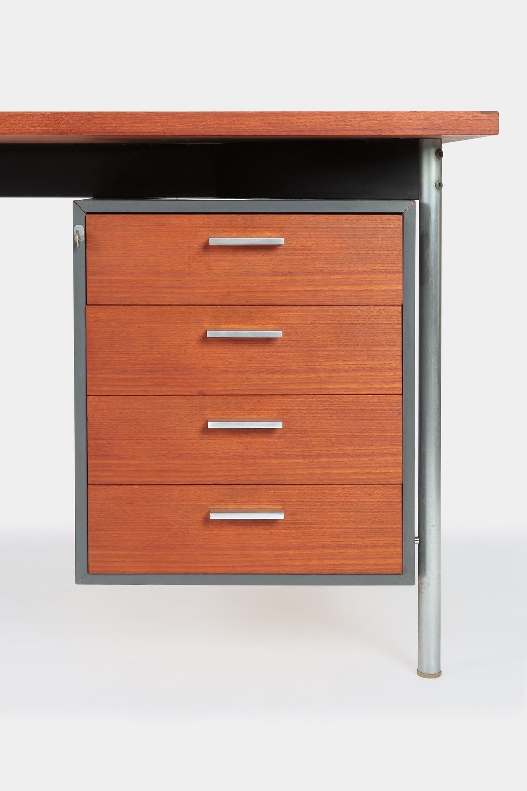 Teak Formica Tubular Steel Desk 60s photo vintage