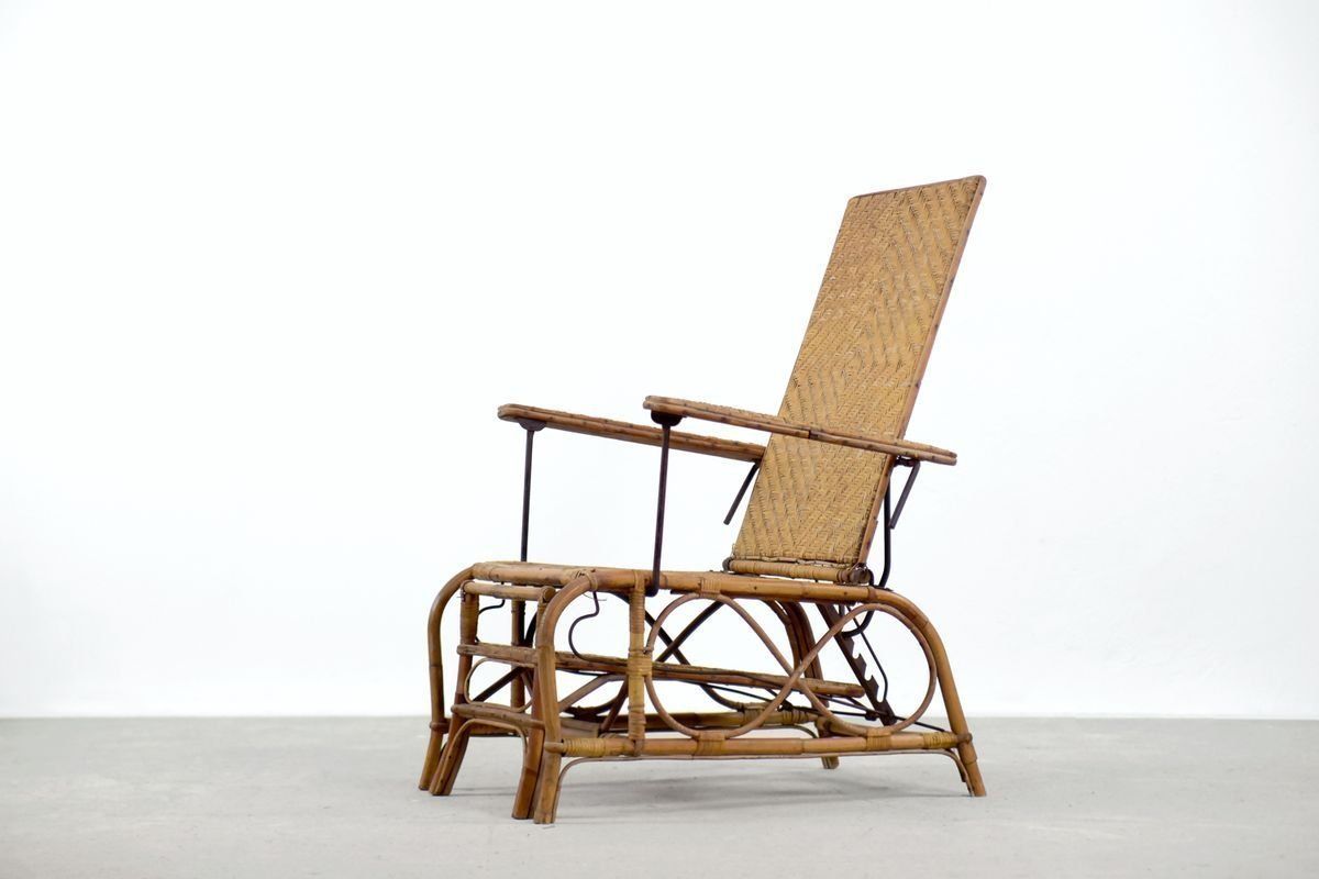 photo vinterior Vintage Bauhaus Rieten Stoel Met Ottoman Van Erich Dieckmann, Jaren 1930, Set Van 2