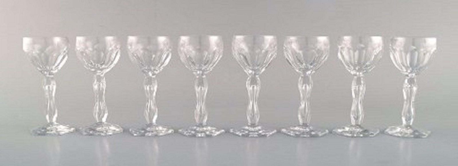 Val St. Lambert, Belgium, Eight Lalaing Glasses In Mouth Blown Crystal Glass
